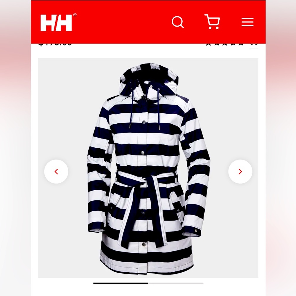 Helly Hansen. Women’s Lyness II Raincoat. Blue/White Stripe. Size SMALL